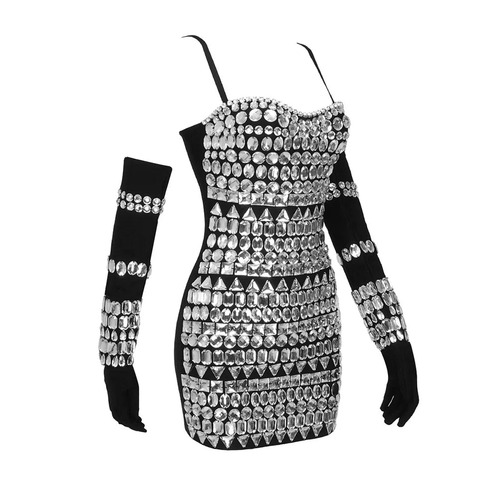 Bejeweled Gloves Sleeveless Mini Dress - Kelly Obi New York