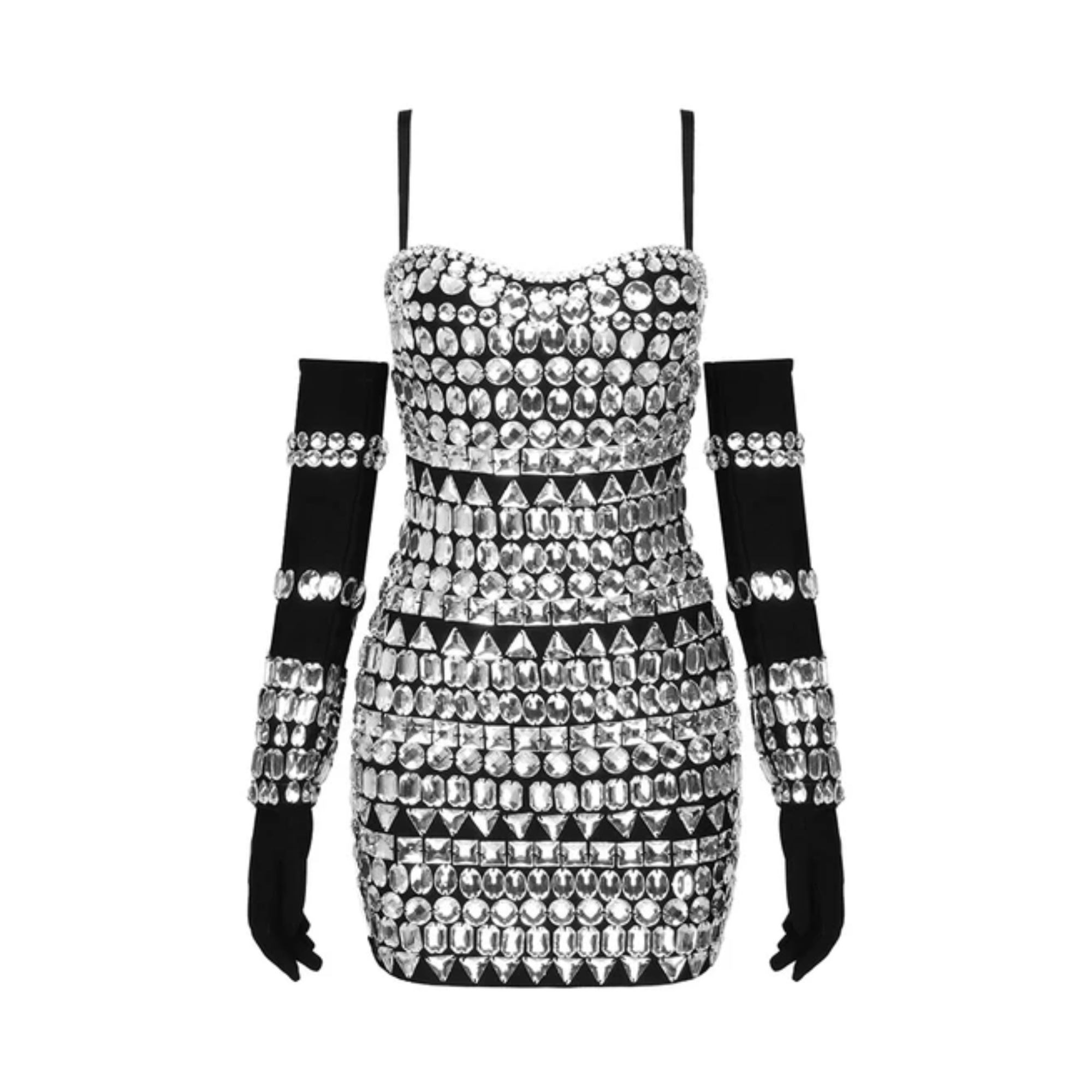 Bejeweled Gloves Sleeveless Mini Dress - Kelly Obi New York