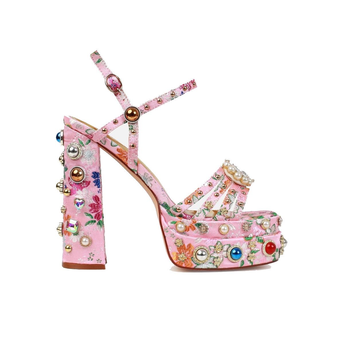 Bejeweled Open-Toe Strap Sandals - Kelly Obi New York
