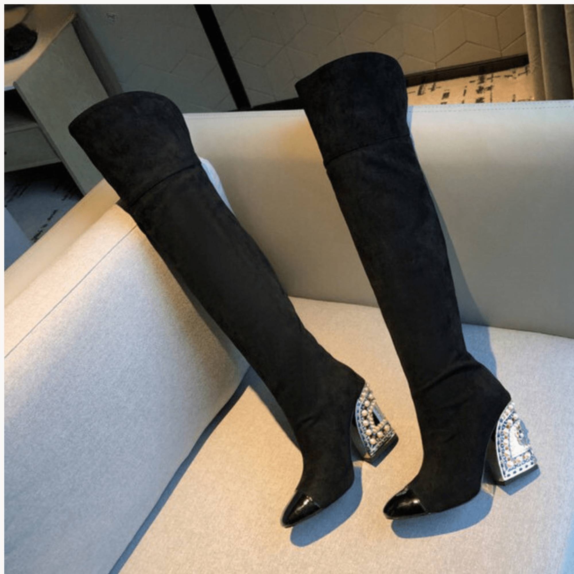 Bejeweled Wedge Heel High Boots - Kelly Obi New York