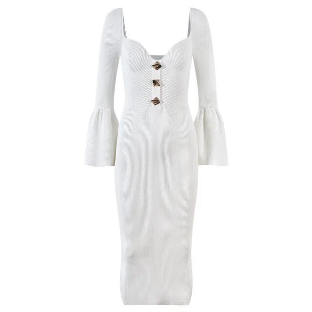 Bell Sleeves Sweetheart Knit Dress - Kelly Obi New York