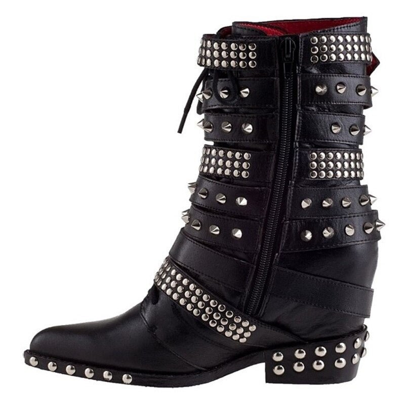 Belt Buckle Studded Ankle Boots - Kelly Obi New York