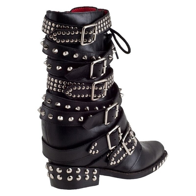 Belt Buckle Studded Ankle Boots - Kelly Obi New York