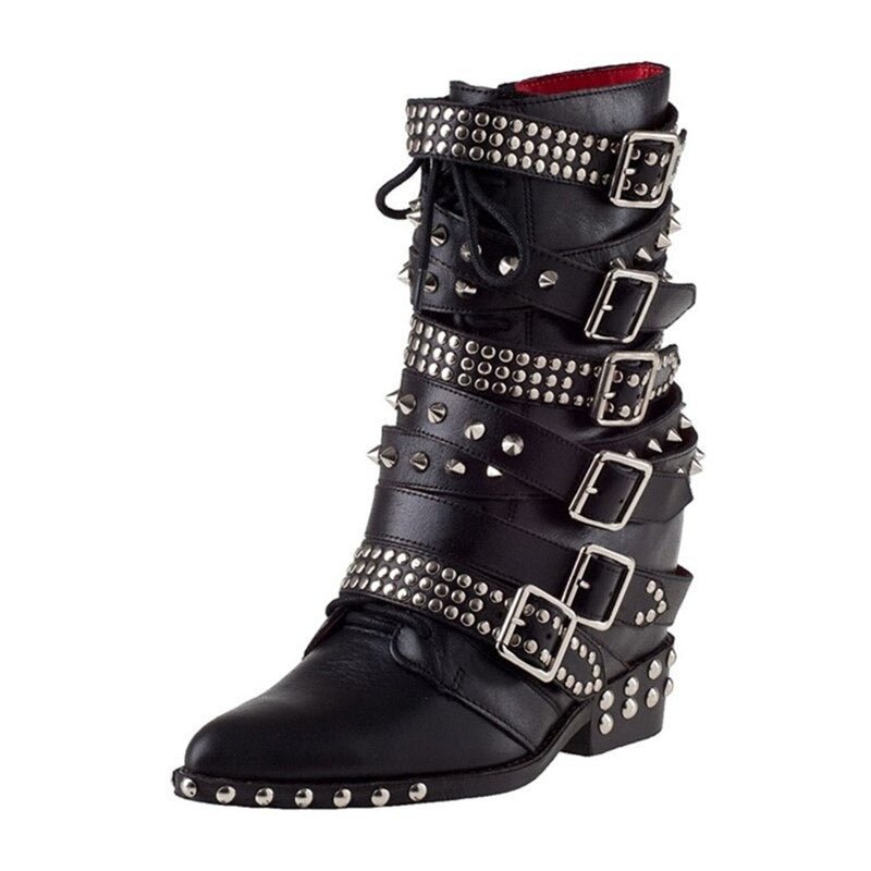 Belt Buckle Studded Ankle Boots - Kelly Obi New York