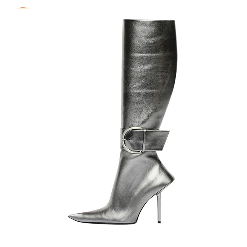 Belted Pointed Toe Leather Boots - Kelly Obi New York