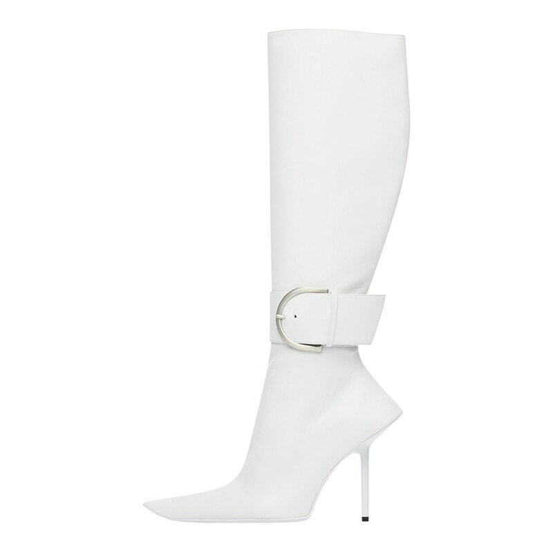 Belted Pointed Toe Leather Boots - Kelly Obi New York