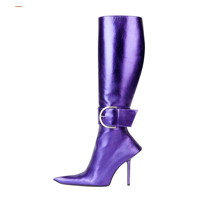 Belted Pointed Toe Leather Boots - Kelly Obi New York