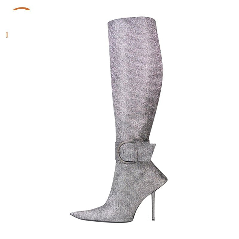 Belted Pointed Toe Leather Boots - Kelly Obi New York