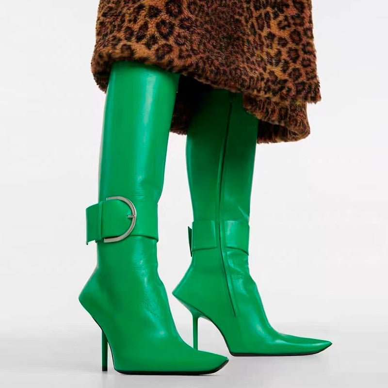 Belted Pointed Toe Leather Boots - Kelly Obi New York