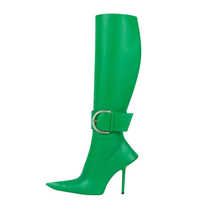 Belted Pointed Toe Leather Boots - Kelly Obi New York