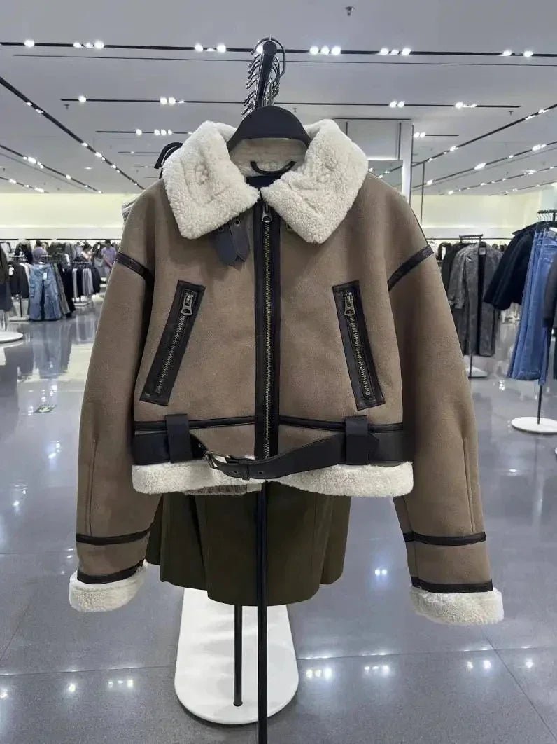 Belted Zip-Up Faux Fur Jacket - Kelly Obi New York
