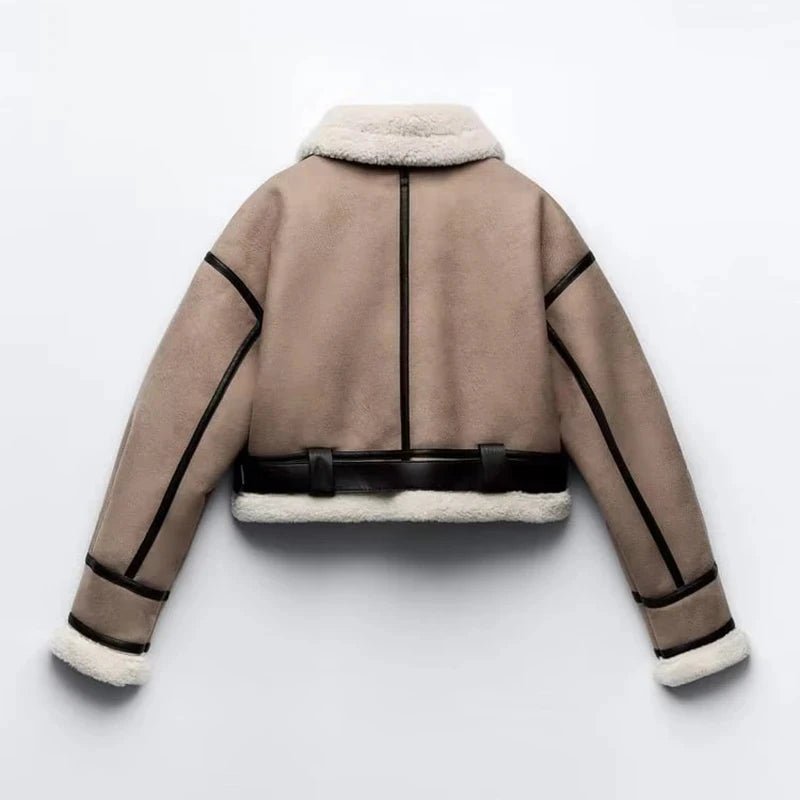 Belted Zip-Up Faux Fur Jacket - Kelly Obi New York