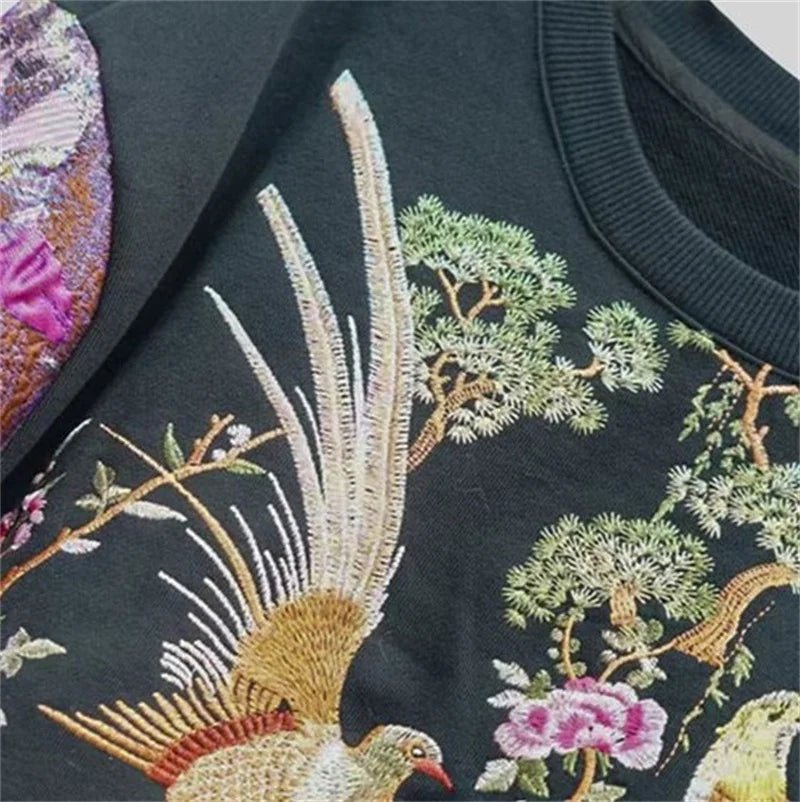 Birds Flowers Embroidered Sweatshirt - Kelly Obi New York
