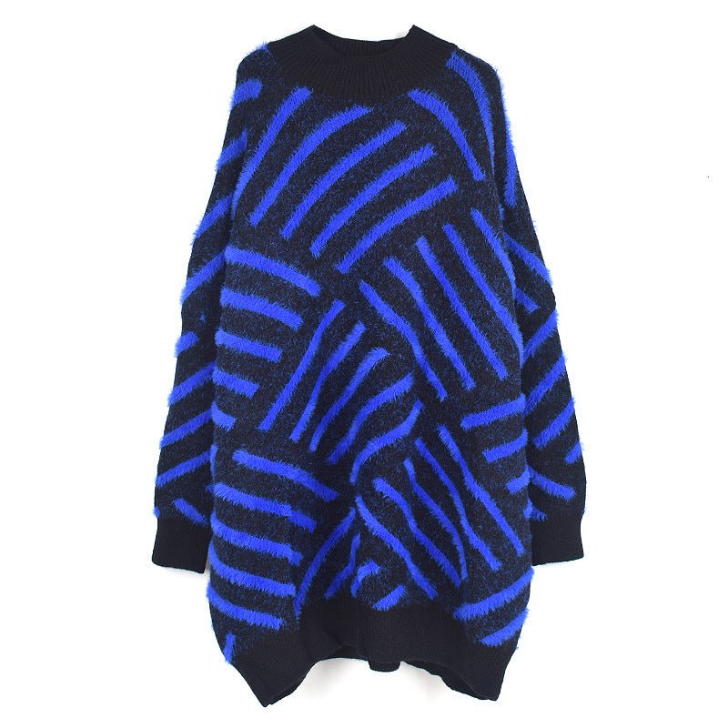 Black and Blue Contrast Loose Knit Sweater - Kelly Obi New York