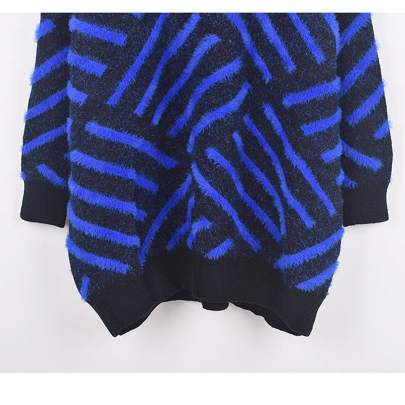 Black and Blue Contrast Loose Knit Sweater - Kelly Obi New York