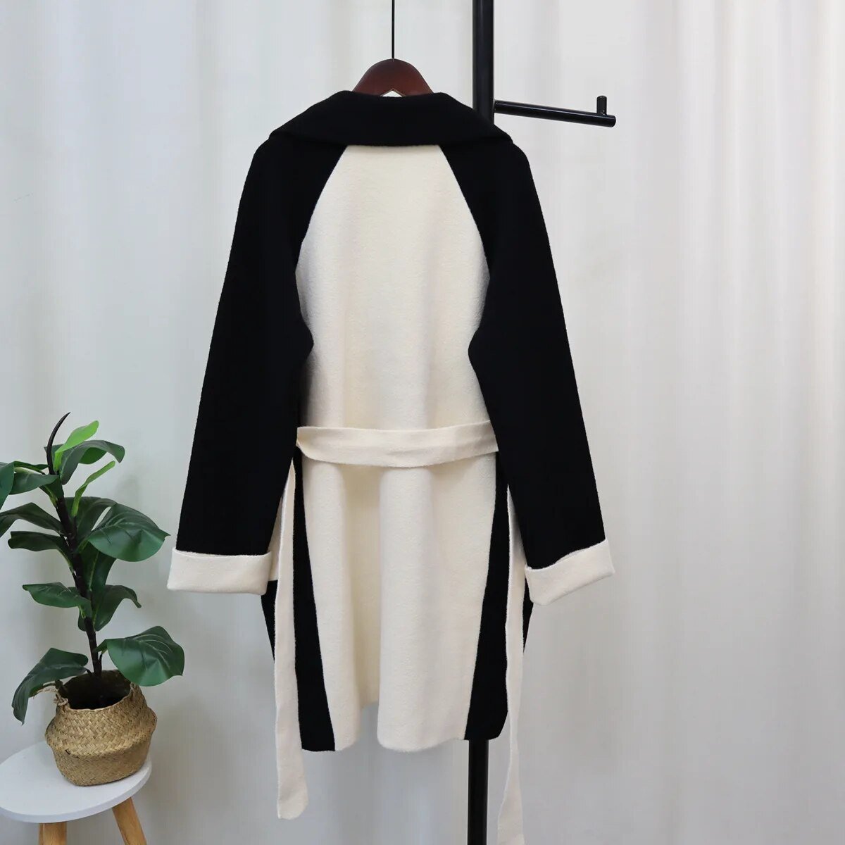 Black and White Contrast Woolen Coat - Kelly Obi New York