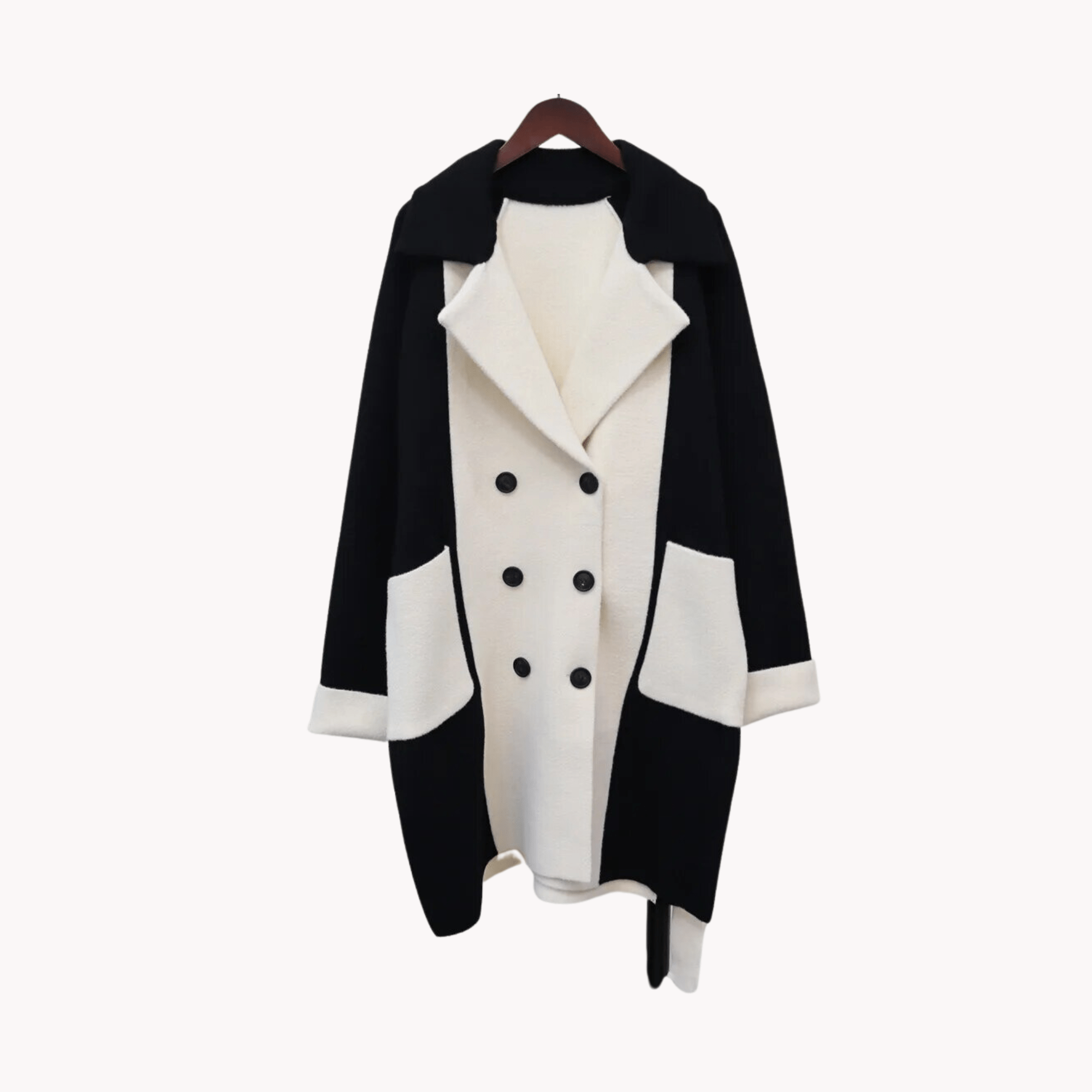 Black and White Contrast Woolen Coat - Kelly Obi New York