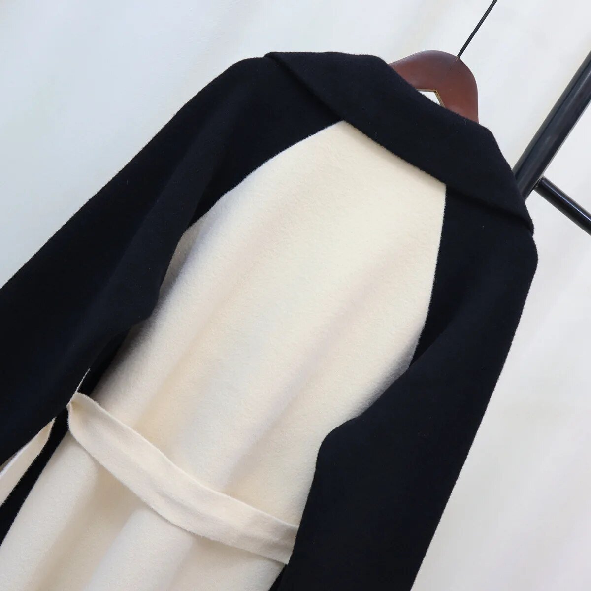 Black and White Contrast Woolen Coat - Kelly Obi New York