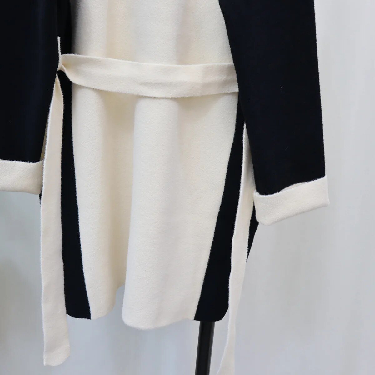 Black and White Contrast Woolen Coat - Kelly Obi New York