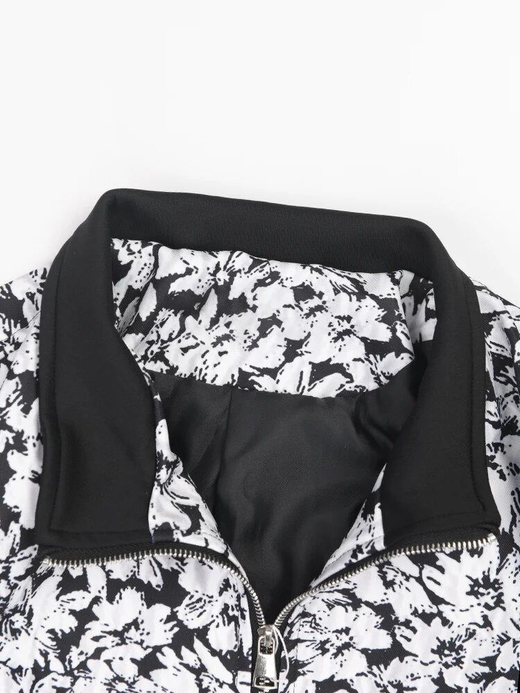Black and White Floral Zip-Up Jacket - Kelly Obi New York