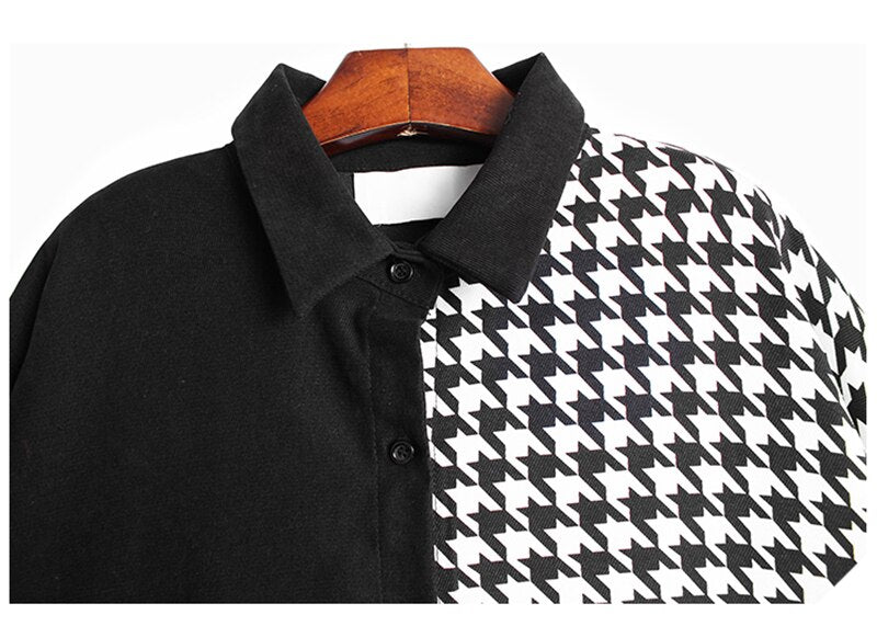 Black and White Houndstooth Loose Shirt - Kelly Obi New York