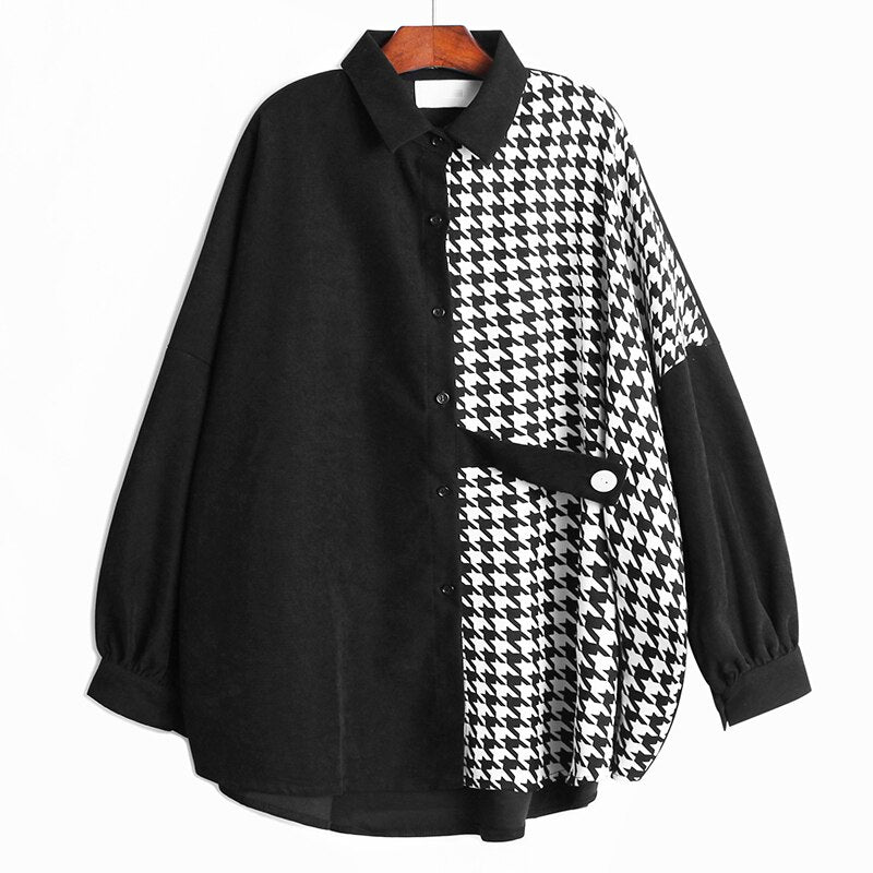 Black and White Houndstooth Loose Shirt - Kelly Obi New York