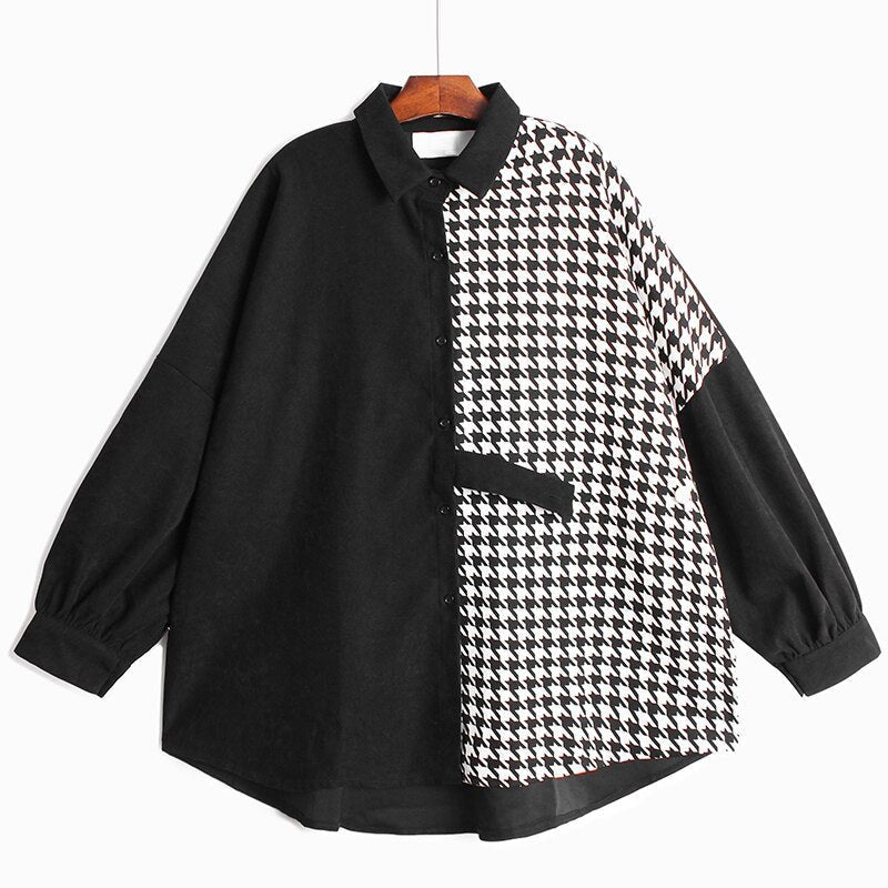 Black and White Houndstooth Loose Shirt - Kelly Obi New York