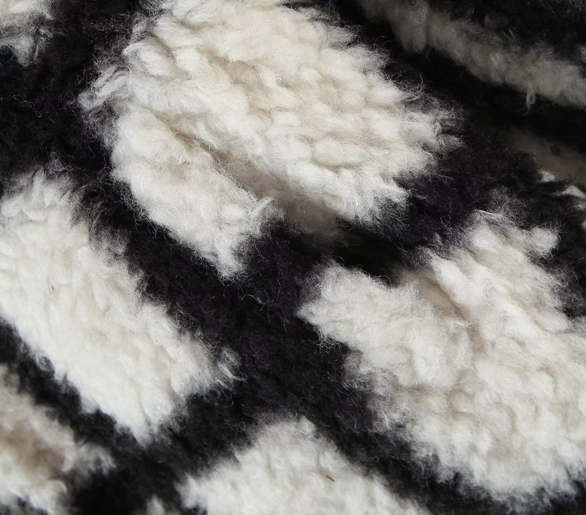 Black and White Plaid Lamb Wool Coat - Kelly Obi New York