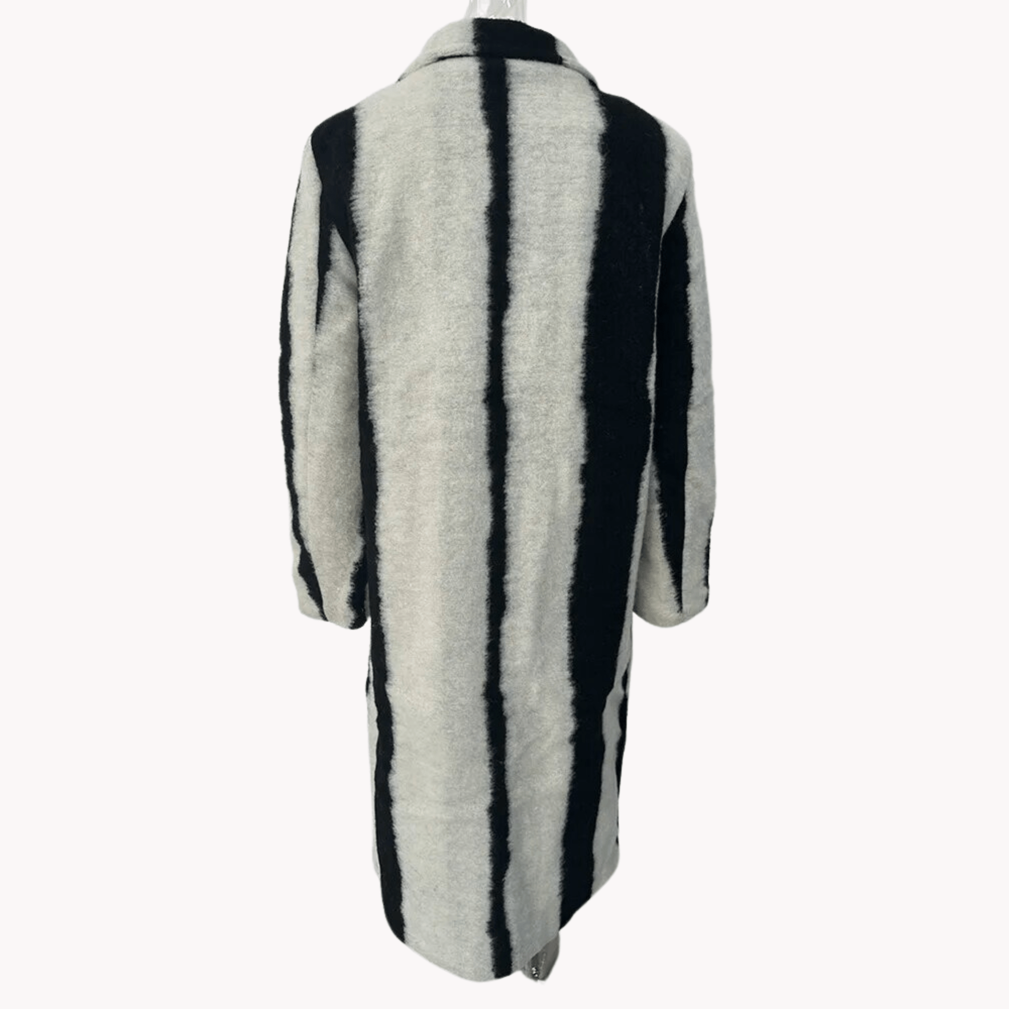 Black and White Stripes Woolen Coat - Kelly Obi New York
