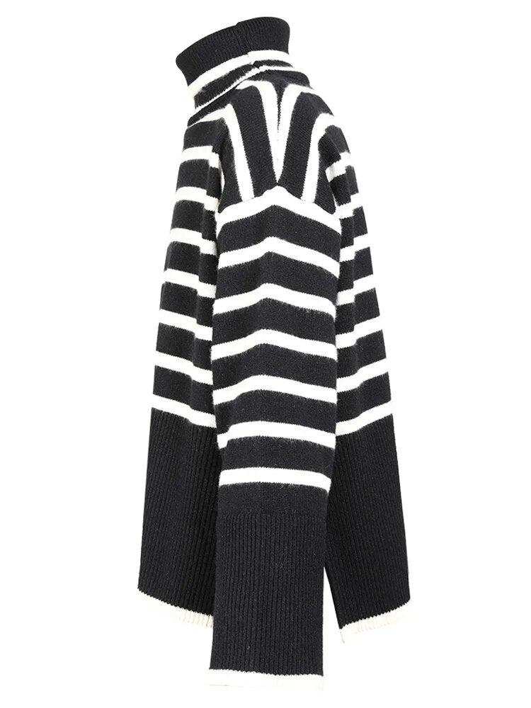 Black and White Turtleneck Knit Sweater - Kelly Obi New York