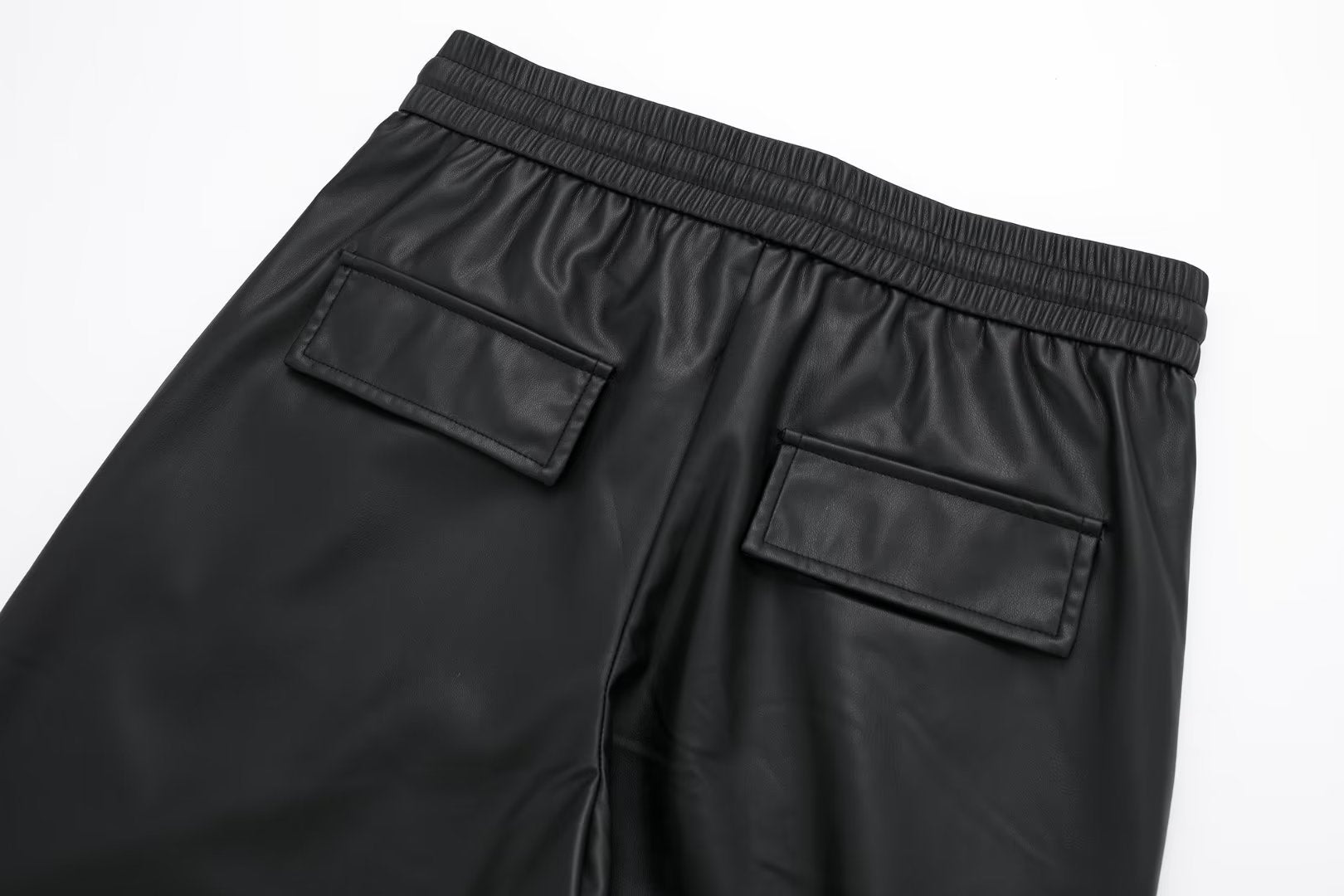 Black Drawstring Vegan Leather Pants - Kelly Obi New York
