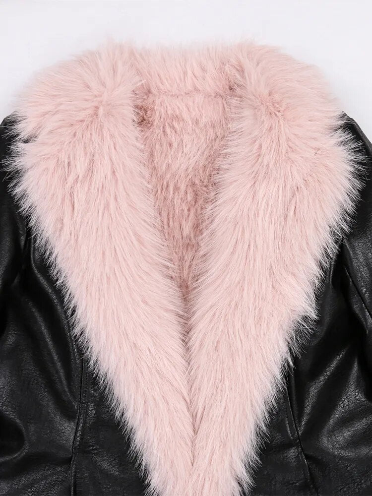 Black Pink Faux Fur Winter Coat - Kelly Obi New York