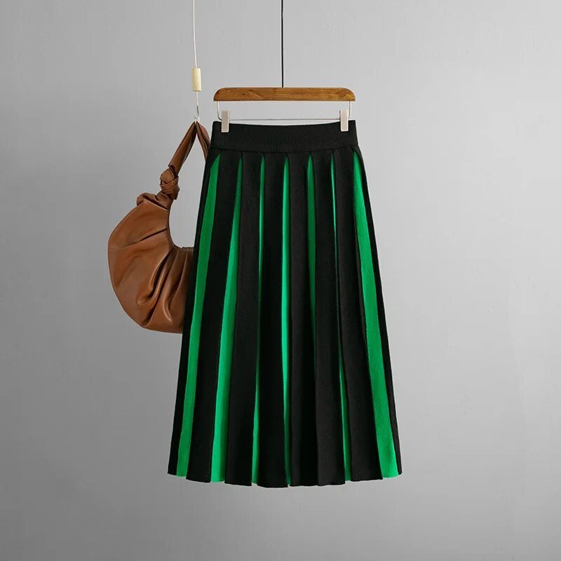 Black Striped Knitted Long Skirt - Kelly Obi New York