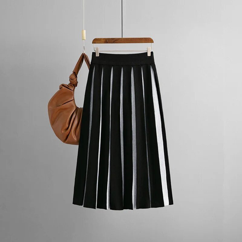 Black Striped Knitted Long Skirt - Kelly Obi New York