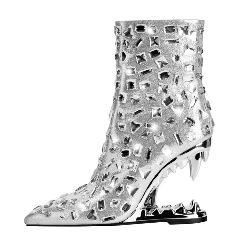 Bling Fanged Heels Short Boots - Kelly Obi New York