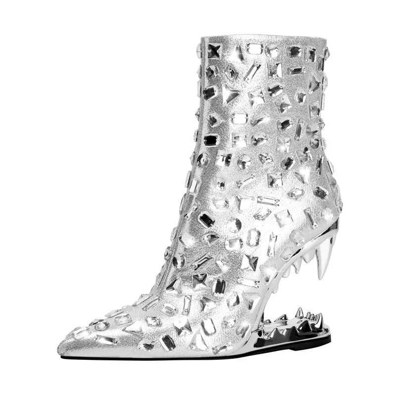 Bling Fanged Heels Short Boots - Kelly Obi New York