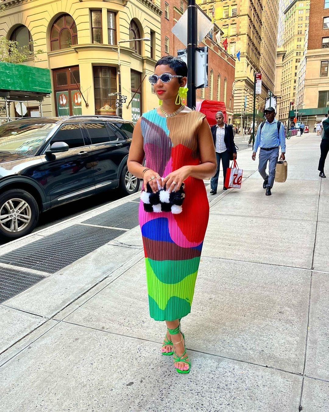 Blocked Pleated Pencil Dress - @theestylishp - Kelly Obi New York