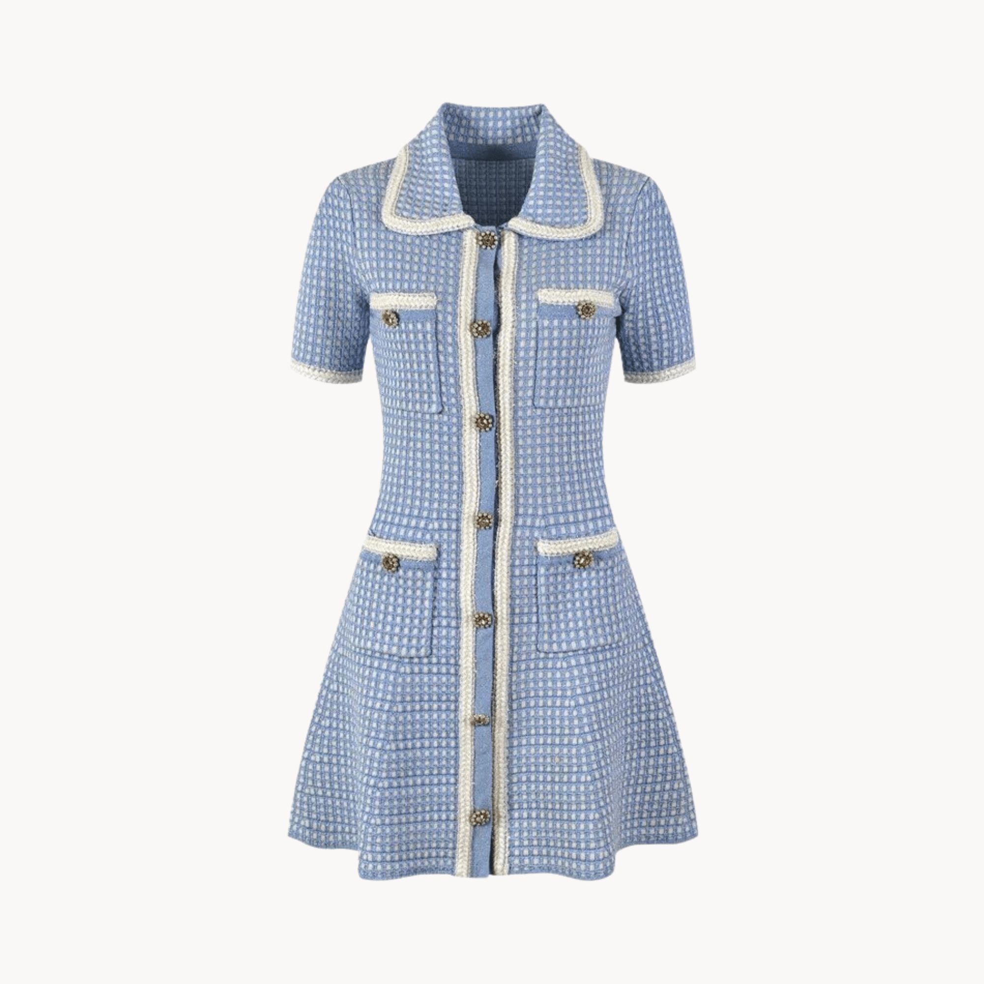 Blue Beaded Knit Mini Dress - Kelly Obi New York