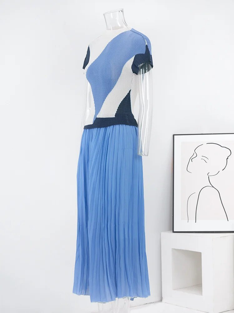 Blue Hues Pleated Top + Skirt Set - Kelly Obi New York