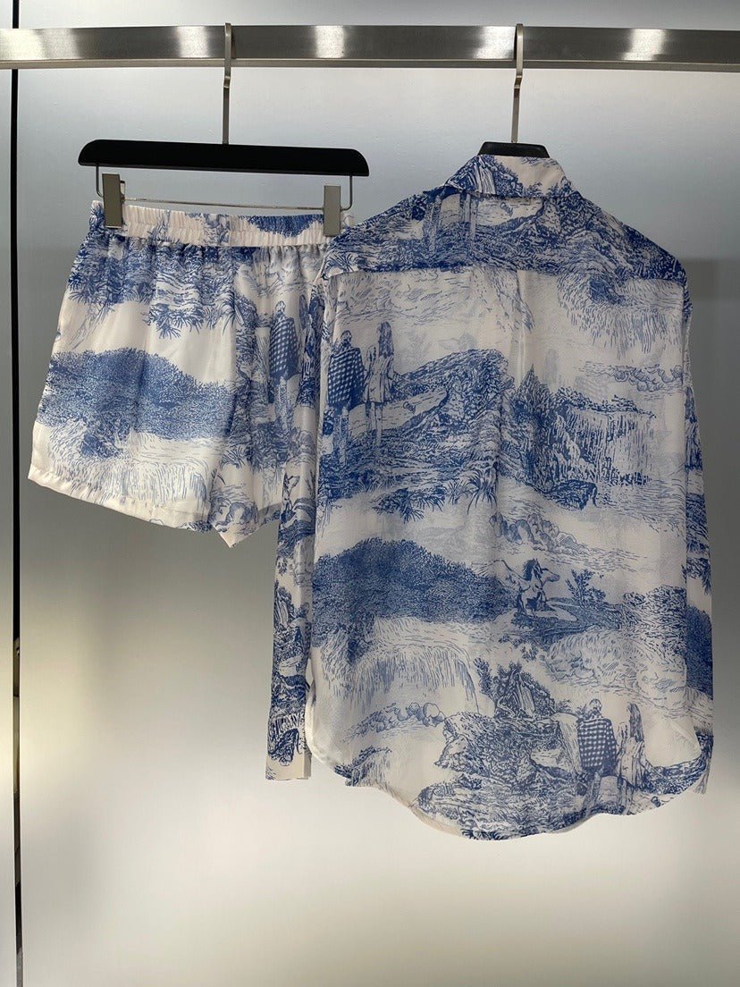 Blue Landscape Shirt and Shorts Set - Kelly Obi New York