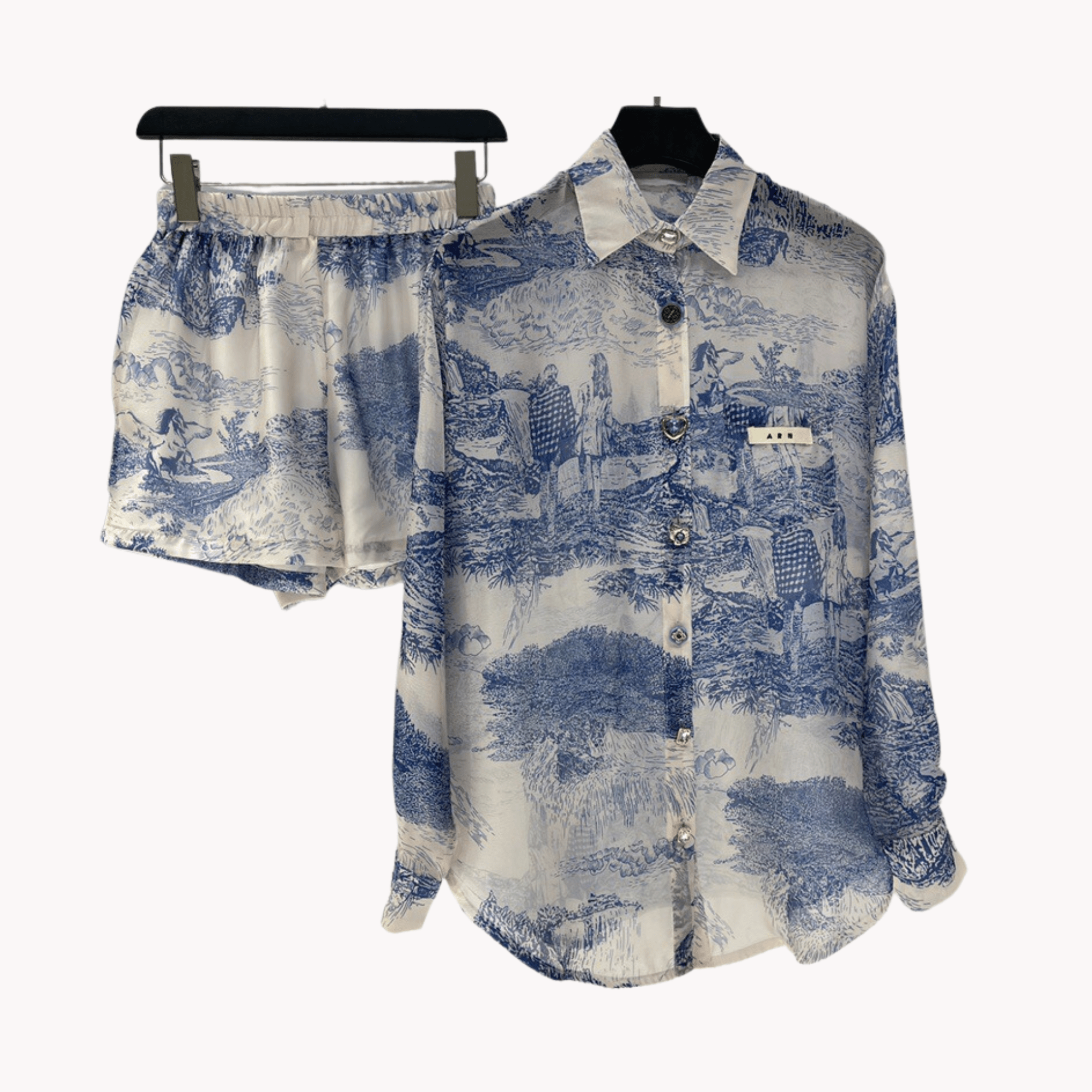 Blue Landscape Shirt and Shorts Set - Kelly Obi New York