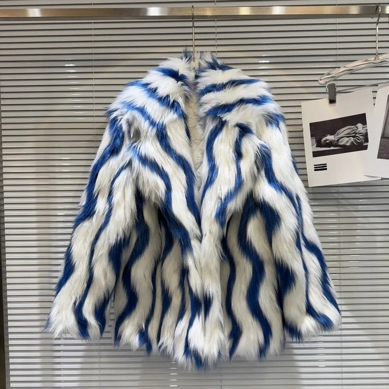 Blue Swirl Faux Fur Jacket - Kelly Obi New York
