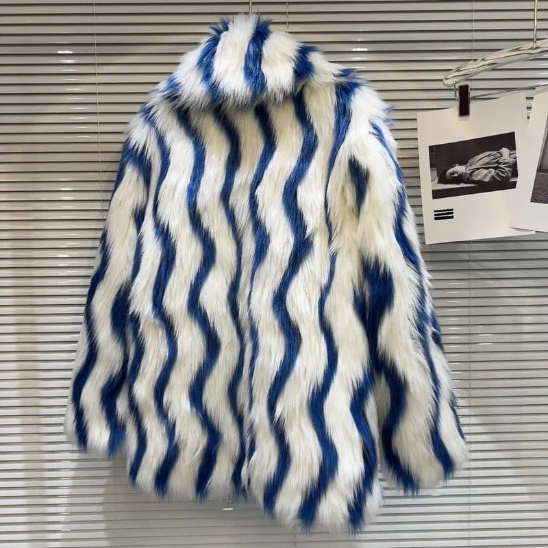 Blue Swirl Faux Fur Jacket - Kelly Obi New York