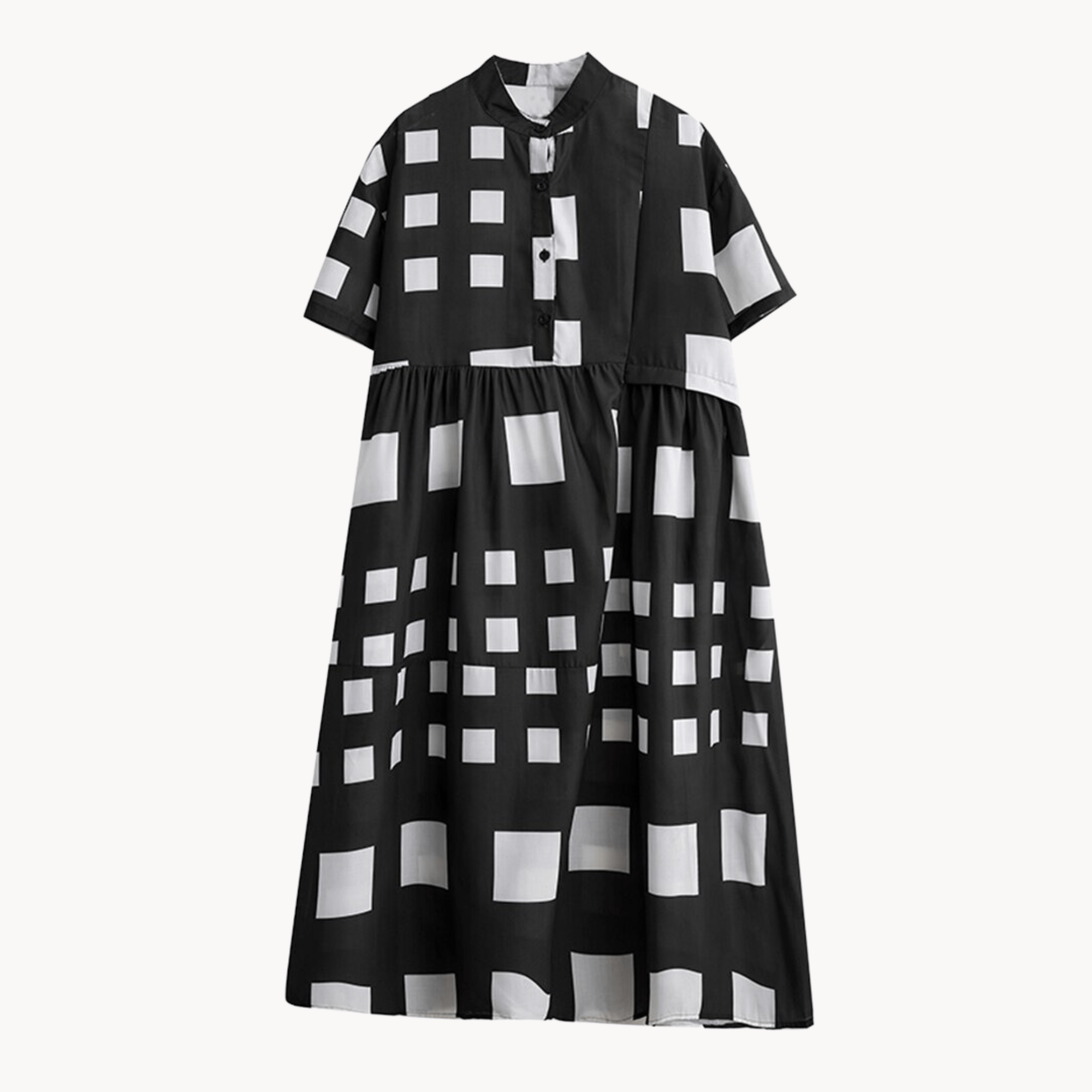 Boxes Print Loose-Fit Dress - Kelly Obi New York