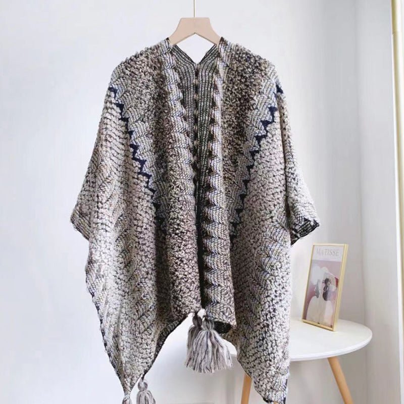 Braided Fringed Knit Shawl Coat - Kelly Obi New York