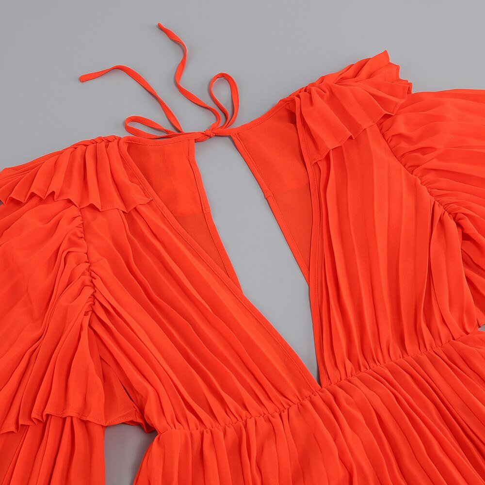 Bright Orange Pleated Dress - Kelly Obi New York