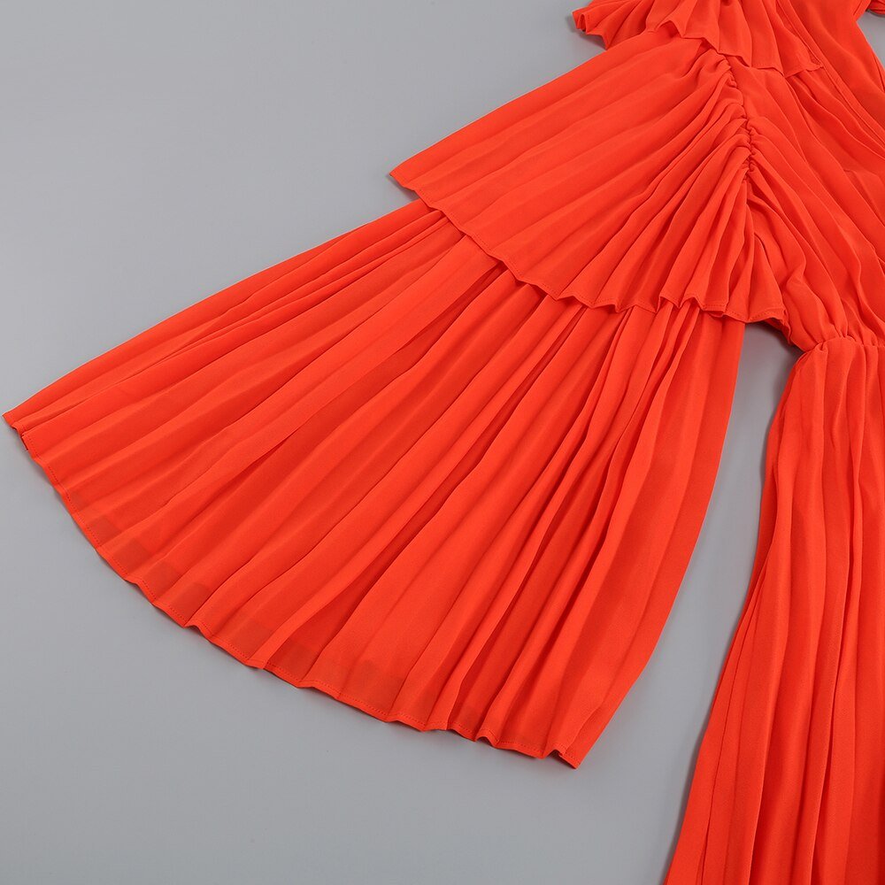 Bright Orange Pleated Dress - Kelly Obi New York