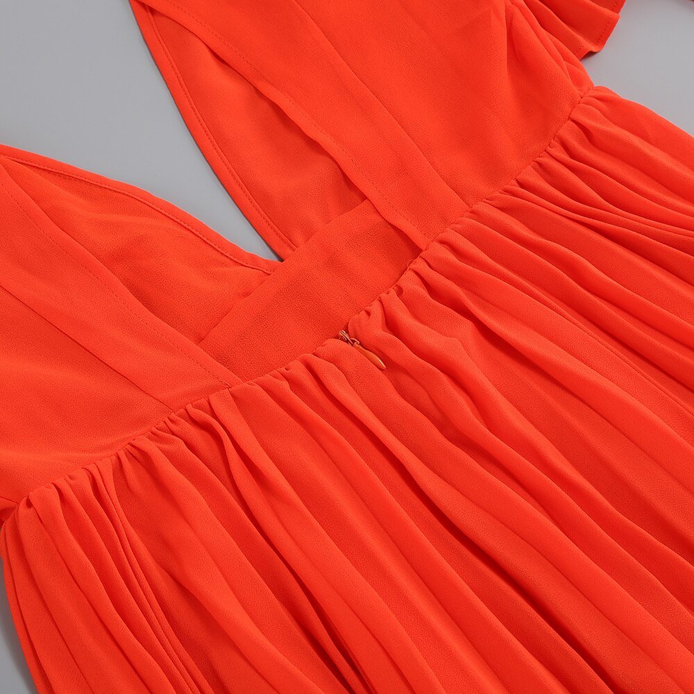 Bright Orange Pleated Dress - Kelly Obi New York