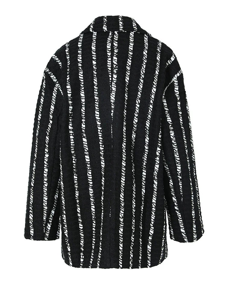 Broken Stripes Woolen Loose Jacket - Kelly Obi New York