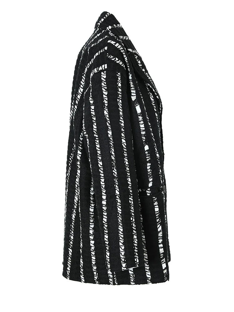 Broken Stripes Woolen Loose Jacket - Kelly Obi New York